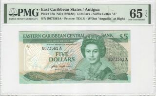 East Caribbean States (antigua) 5 Dollar 1986 P - 18a Pmg 65 Epq