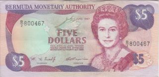 Bermuda Banknote P.  41d 5 Dollars 10.  6.  1997 Pfx B/2,  Qe Ii,  Ef