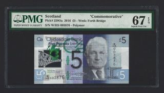 2016 Scotland 5 Pounds Clydesdale Bank P - 229oa Pmg 67 Epq Gem Unc Polymer