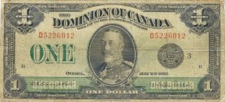 Dominion Of Canada 1923 $1 Black Seal Group 3 King George V Collector Grade
