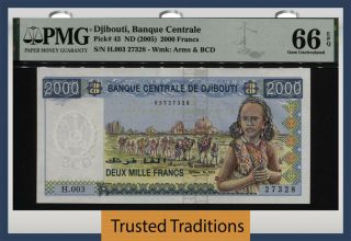 Tt Pk 43 2005 Djibouti Banque Centrale 2000 Francs Pmg 66 Epq Gem Uncirculated