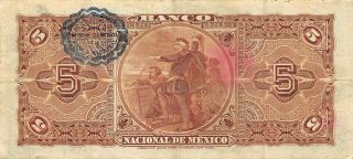 México 5 Pesos 10.  8.  1913 Series El - Et Circulated Banknote Aamx
