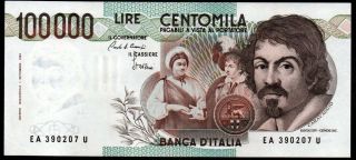 O290,  Italy,  100000 Lire 1983 P 110,  Caravaggio Aunc