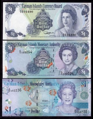 Cayman Islands: Monetary Authority,  3 X 1 Dollar,  1974 - 2010.
