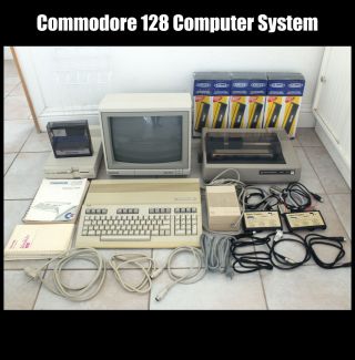 Commodore 128 Computer/1571 Drive/1902 Monitor/1526 Printer/complete System Read