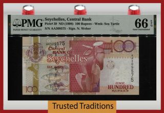 Tt Pk 39 Nd (1998) Seychelles Central Bank 100 Rupees Pmg 66 Epq Gem Unc