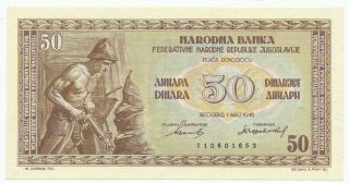 Yugoslavia - 50 Dinara 1946.  P64b,  Unc.  (y051)