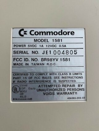 Commodore 1581 Computer 3.  5 