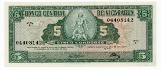 Banco Central De Nicaragua 1968 5 Cordobas P - 116 Gem Unc