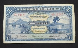 Trinidad & Tobago 1 Dollar 1939 Banknote Vf P - 5b Date 02.  01.  1939