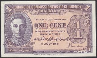 1941 | Straits Settlements & Malay States One Cent Bank Note | Km Coins