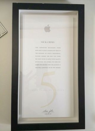 Apple 5 Year Service Award Employee - With Steve Jobs Text Digital Autograph