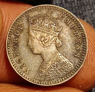 British: British India 1886 Victoria Empress 2 Anna Silver Medieval Coin Rare