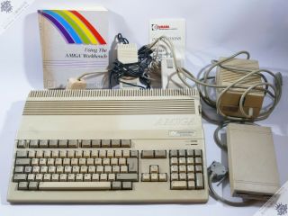 Commodore Amiga A - 500 Plus Vintage Personal Computer Mouse Floppy Disk Drive Etc