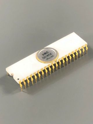 Rare Early Nec D8080a Microprocessor - White,  Gold,  Round Lid,  Intel C8080a,
