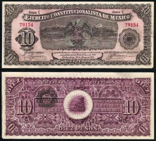 0380: M935: Ejercito Constitucionalista De Mexico (chi) 10 Pesos - 1914 - Au,