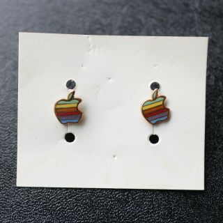 Apple Macintosh Mac Computer Vintage Multicolor Rainbow Logo Earrings Emblem
