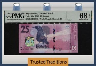 Tt Pk 48a 2016 Seychelles Central Bank 25 Rupees Pmg 68 Epq Gem Unc