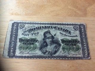 Error 1870 Dominion Of Canada 25 Cent Note Dickinson Harington