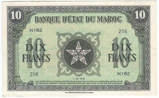 Morocco 10 Francs 1943 P - 25 Xf - Au