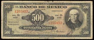 Mexico P - 51d Banco De Mexico 500 Pesos Dl,  19.  1.  1953 Vg