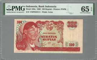 Indonesia 100 Rupiah 1968,  P - 108a,  Pmg 65 Epq Gem Unc,  Popular Series