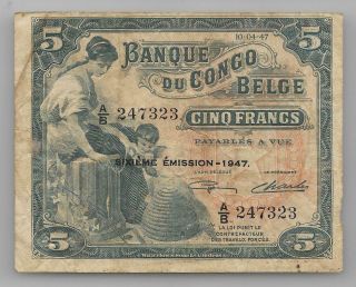 Belgian Congo 5 Francs 10 - 04 - 1947 P13