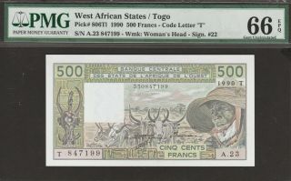 Pmg - 66 Epq Gem Unc West African States 500 Francs - Togo 1990 P - 806tl / B111tl