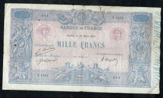 1000 Francs Bleu Et Rose 1921 Good