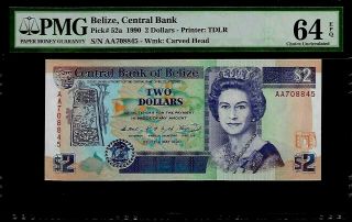 Belize 2 Dollars 1990 Pmg 64 Epq Unc Pick 52a
