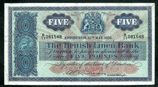 Scotland British Linen Bank (p161b) 5 Pounds 1955 Avf/vf