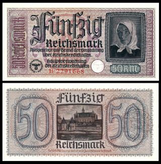 Latvia / Germany Occupation - Nazi 50 Reichsmark Eagle 1940 - 1945 Unc /