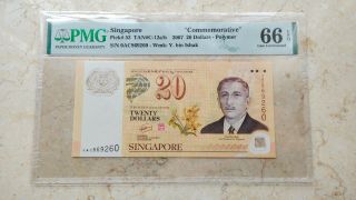 Singapore P 53 Nd2007 20 Dollars Banknote Commemorative Pmg 66 Gem Unc