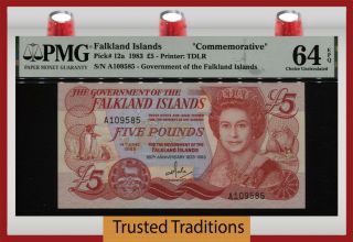 Tt Pk 12a 1983 Falkland Islands 5 Pounds Queen Elizabeth Ii Pmg 64 Epq 1 Of 2