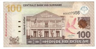 Suriname $100 Dollars Vf/xf Banknote (1.  1.  2004) P - 161a Prefix Ae Paper Money