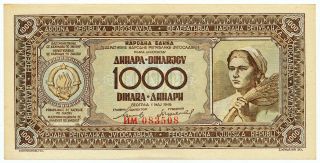 Yugoslavia - 1000 Dinara 1946.  P67b,  Aunc - Unc.  (y058)