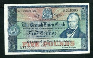Scotland British Linen Bank (p167a) 5 Pounds 1962