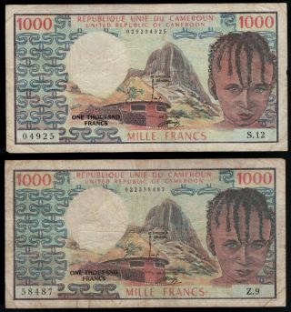 Set 2 Notes Cameroon Cameroun 1000 Francs Nd (1978),  Pick 16a