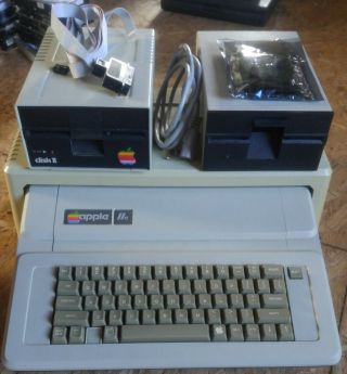 Apple Iie Computer - Two Floppy Drives - Monitor Stand - Add In Cards