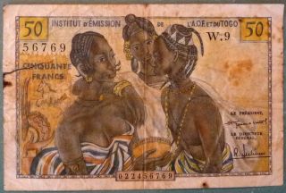 French West Africa & Togo 50 Francs From 1956,  P 45,  " Three Beauties " Note