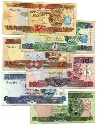 Solomon Islands Set: 2 5 10 20 50 100 Dollars (1997 - 2011) P - 19 - 30 Vf - Axf Notes