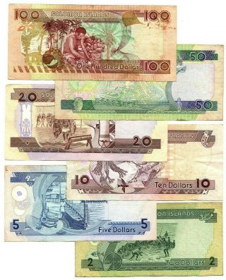 SOLOMON ISLANDS SET: 2 5 10 20 50 100 Dollars (1997 - 2011) P - 19 - 30 VF - aXF Notes 2