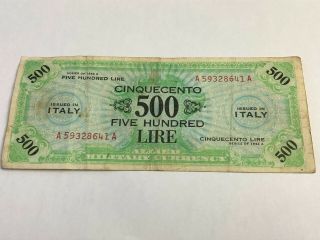 1943 - A Italy 500 Lire,  Series A - A,  Wwii Allied Military Currency Note