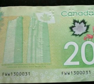 Canada $20 3 Digit Radar Note Fww 1300031 Bank Of Canada $20 Banknote