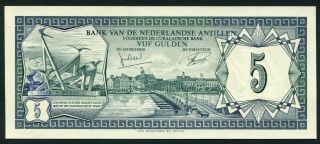 Netherlands Antilles 5 Gulden 1972.  06.  01.  View Of Curacao & Monument P8b Unc