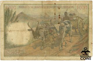 1952 Madagascar 1000 Francs /200 Ariary Large Colorful Canceled Note (SCARCE) 2