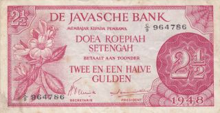 2 1/2 Gulden Vf Banknote From Netherlands Indies/javasche Bank 1948 Pick - 99
