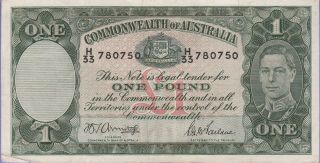 Australia 1 Pound Banknote 1942 Choice Very Fine Cat - 26 - B - 0750