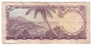 EASTERN CARIBBEAN $20 Dollars VF Banknote (1965 ND) P - 15i DOMINICA Prefix A19 2