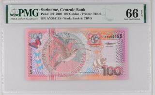 Suriname Pick 149 2000 100 Gulden Pmg 66 Epq Gem Unc